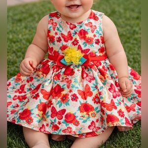 Little Lass Floral Dress 18 Months Butterfly Print Party Easter EUC